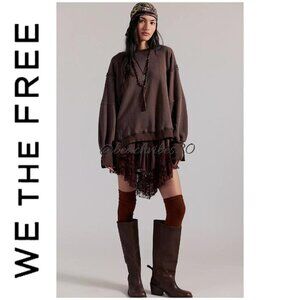 WE THE FREE BY FREE PEOPLE Camden Sweatshirt Chocolate Love Large NWOT